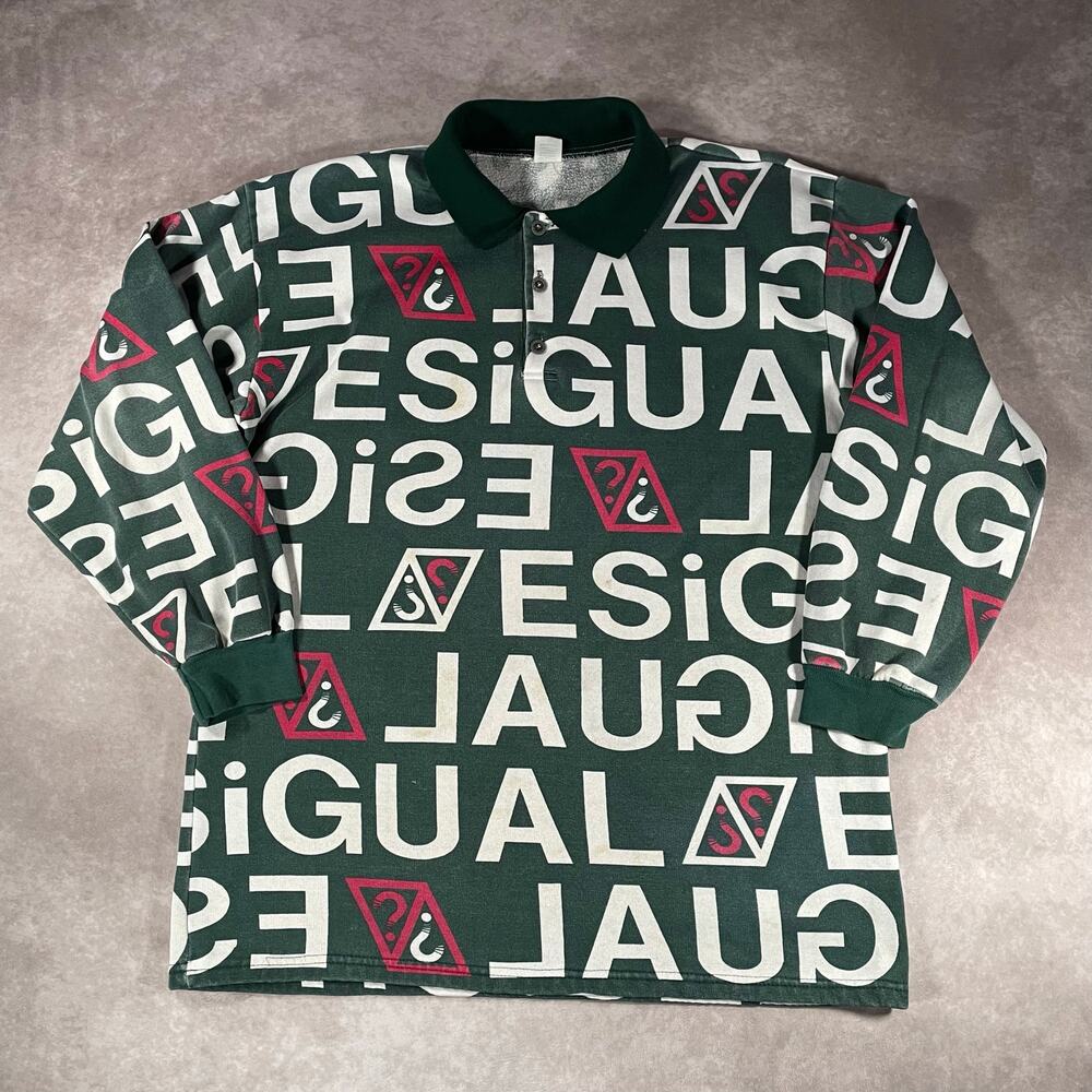 90’s Iguales All Over Streetwear Button Up Long Sleeve Polo T-shirt